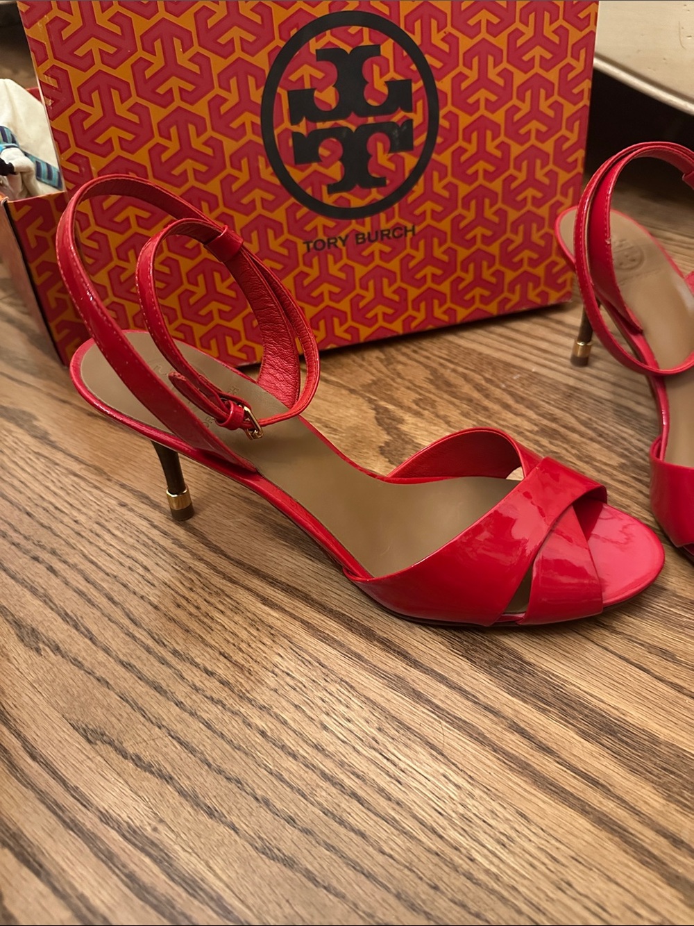 Tory Burch Red Patent Leather Slingback Heels